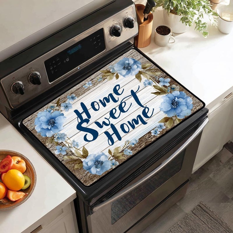 WRTCPOC Vintage Wood Grain Stove Top Covers for Electric Stove - Home Sweet Home - Electric Stove Top Cover Protector,Retro Floral Stove Mat Protector,Heat Resistant Cooktop Stovetop Cover - Image 4